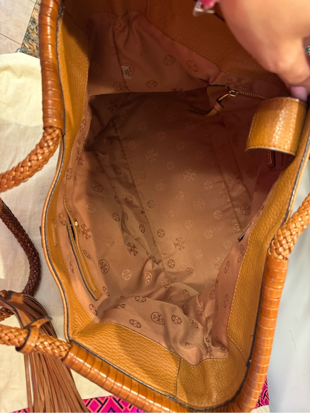 Tory Burch Taylor Leather Tote with Tassel, Cognac - Picture 5 of 13